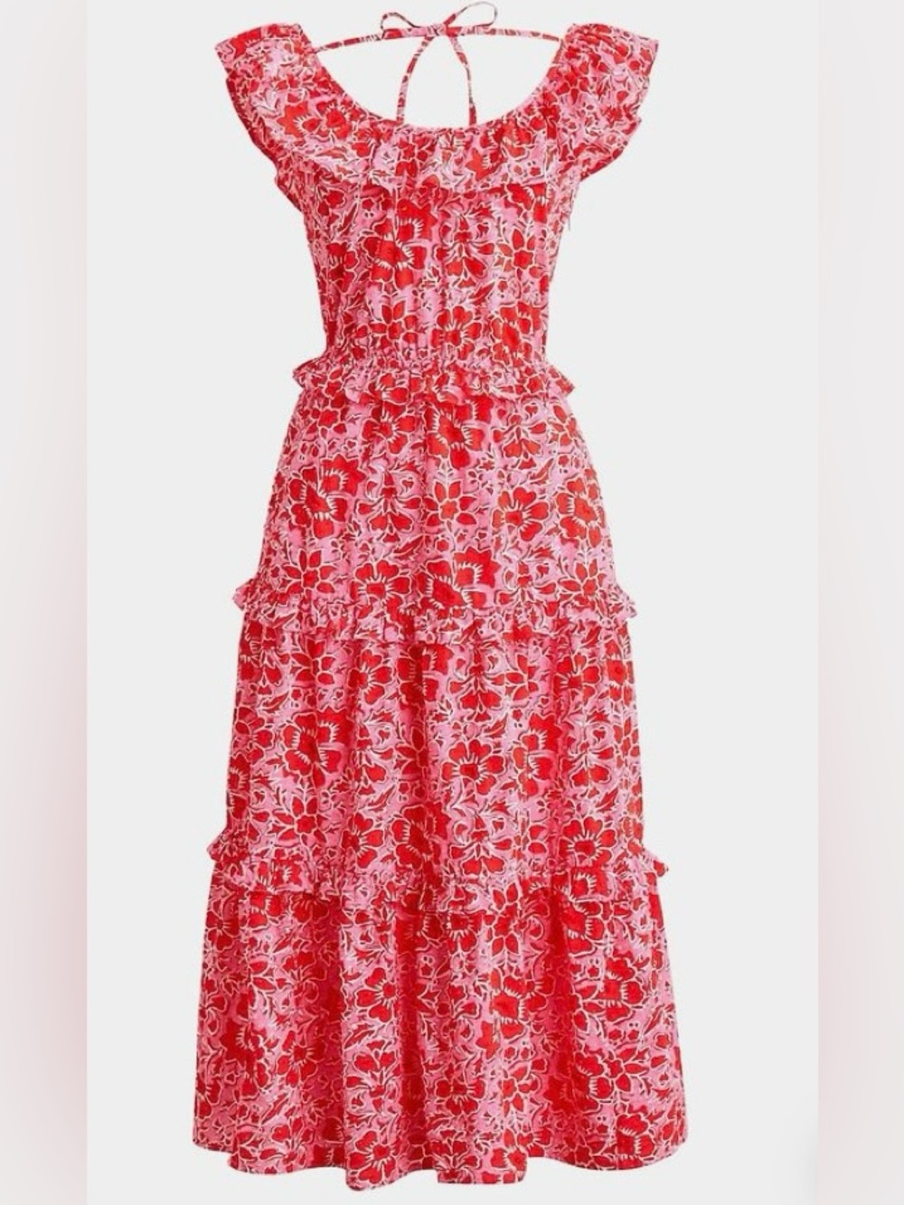 J. Crew Azaleas Beldevere ruffle midi dress Coral red pink floral printed Sz 0